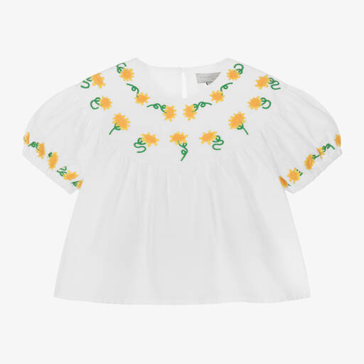 Stella McCartney Kids-Girls White Linen Sunflower Blouse | Childrensalon Outlet