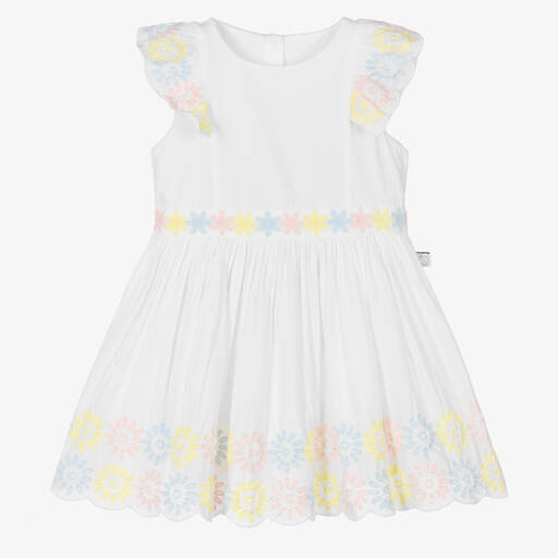 Stella McCartney Kids-Girls White Organic Cotton Embroidered Dress | Childrensalon Outlet
