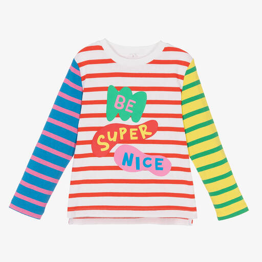 Stella McCartney Kids-Girls White Striped Slogan Top | Childrensalon Outlet