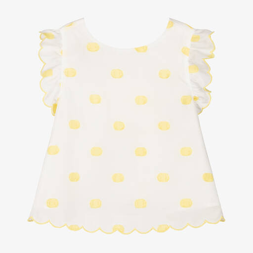 Stella McCartney Kids-Chemisier blanc à pois jaunes fille | Childrensalon Outlet