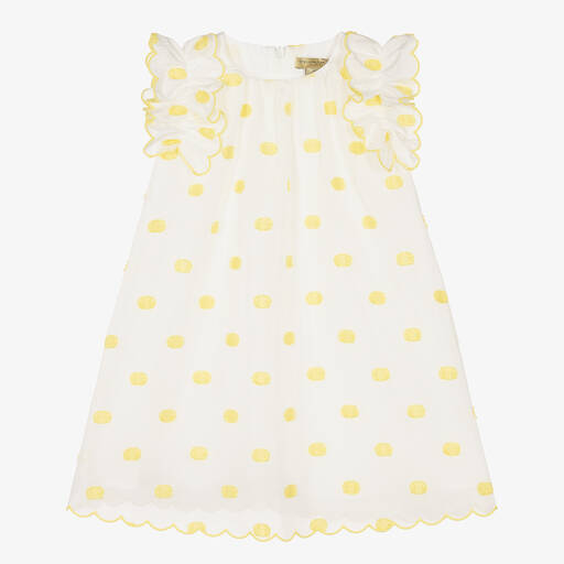 Stella McCartney Kids-Girls White & Yellow Polka Dot Dress | Childrensalon Outlet
