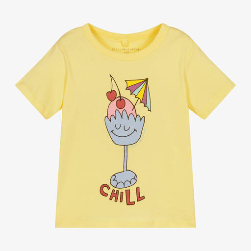 Stella McCartney Kids-Girls Yellow Cocktail Cotton T-Shirt | Childrensalon Outlet