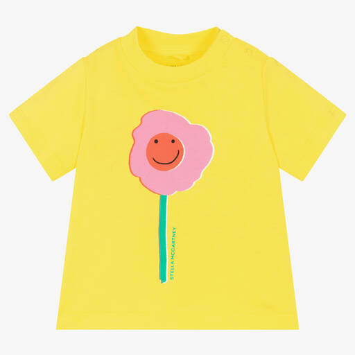 Stella McCartney Kids-Gelbes Baumwoll-T-Shirt mit Blume | Childrensalon Outlet