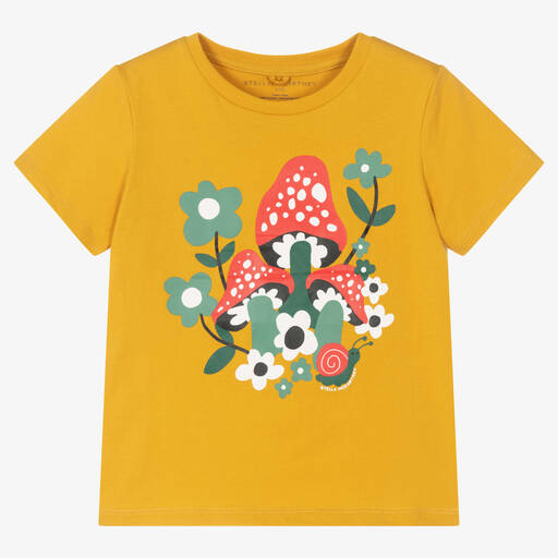 Stella McCartney Kids-Girls Yellow Mushrooms T-Shirt | Childrensalon Outlet