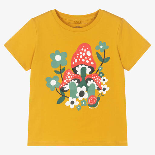 Stella McCartney Kids-Girls Yellow Mushrooms T-Shirt | Childrensalon Outlet
