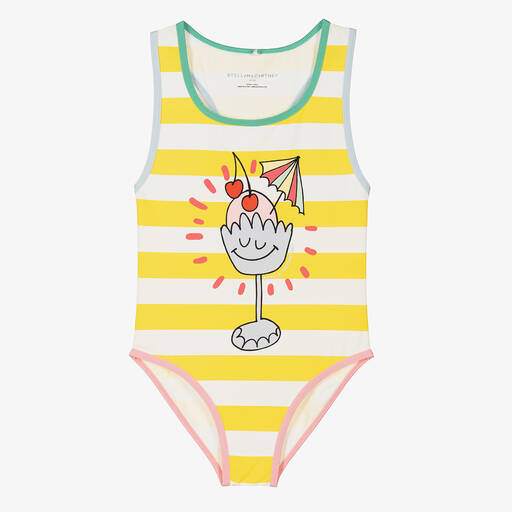 Stella McCartney Kids-Girls Yellow Striped Swimsuit (UPF50+) | Childrensalon Outlet