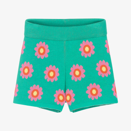 Stella McCartney Kids-Green Floral Cotton Knit Shorts | Childrensalon Outlet