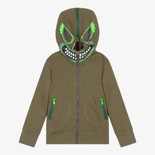Stella McCartney Kids-توب هودي بسحّاب قطن لون أخضر كاكي للأولاد | Childrensalon Outlet