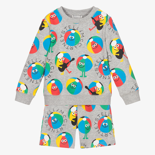 Stella McCartney Kids-Grey Organic Cotton Shorts Set | Childrensalon Outlet