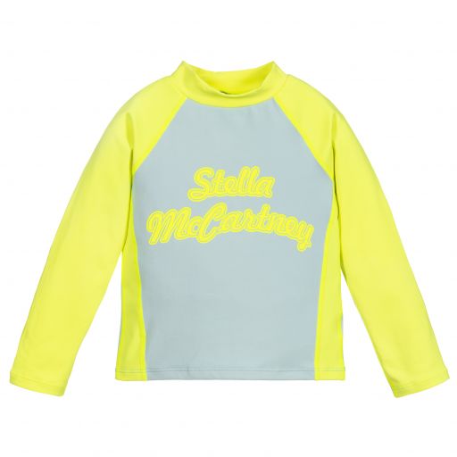 Stella McCartney Kids-Grey & Yellow Logo Sports Top | Childrensalon Outlet