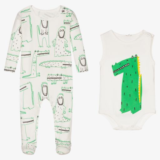 Stella McCartney Kids-بِدلة أوفرول قطن عضوي جيرسي لون عاجي للمواليد (قطعتين) | Childrensalon Outlet