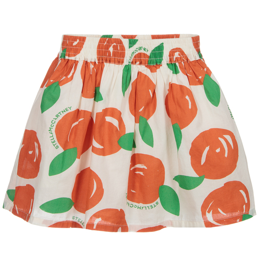 Stella McCartney Kids-تنورة قطن لون عاجي وبرتقالي | Childrensalon Outlet