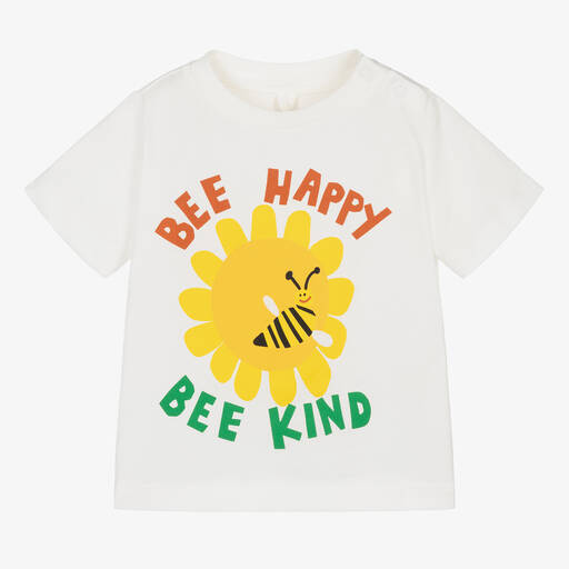 Stella McCartney Kids-Кремовая футболка из органического хлопка с пчелой | Childrensalon Outlet