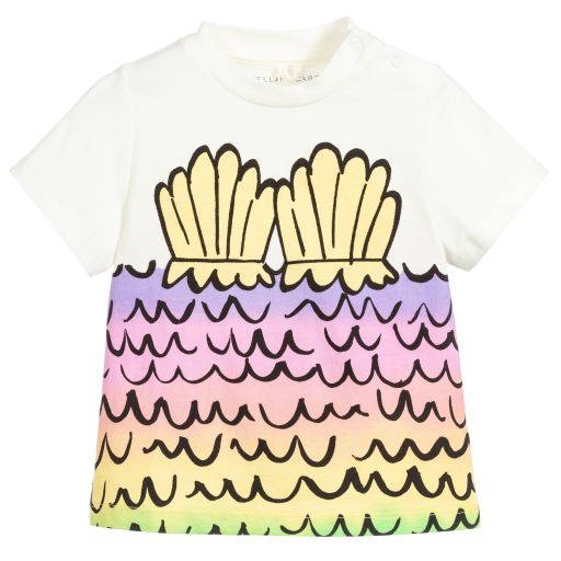 Stella McCartney Kids-Ivory & Pink Mermaid T-Shirt | Childrensalon Outlet