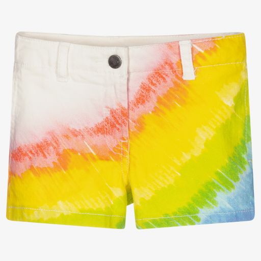 Stella McCartney Kids-Ivory Rainbow Denim Shorts | Childrensalon Outlet
