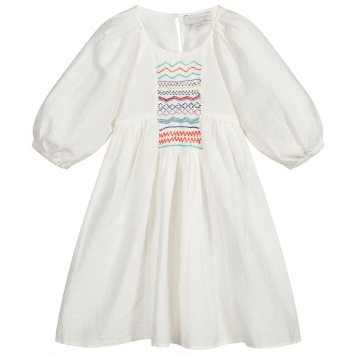 Stella McCartney Kids-Ivory Smocked Linen Dress | Childrensalon Outlet