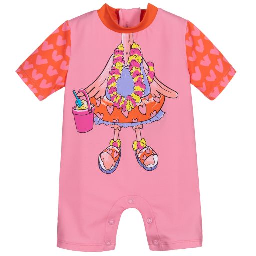 Stella McCartney Kids-Maillot de bain rose Flamant rose (UPF 50+) | Childrensalon Outlet