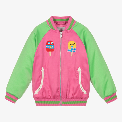 Stella McCartney Kids-Pink Lolly Satin Bomber Jacket | Childrensalon Outlet