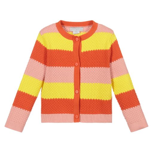 Stella McCartney Kids-كارديغان قطن محبوك لون برتقالي، زهري وأصفر | Childrensalon Outlet