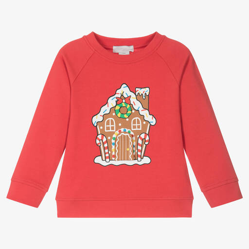 Stella McCartney Kids-Red Cotton Gingerbread House Sweatshirt | Childrensalon Outlet