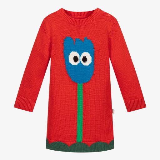 Stella McCartney Kids-Rotes Strickkleid mit Tulpen-Motiv | Childrensalon Outlet