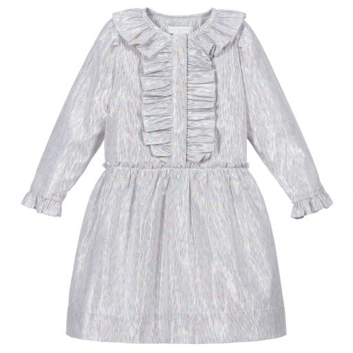 Stella McCartney Kids-Серебристое платье из хлопка с люрексом | Childrensalon Outlet