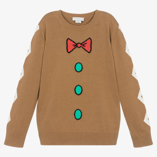 Stella McCartney Kids-Teen Beige Cotton Knit Gingerbread Sweater | Childrensalon Outlet