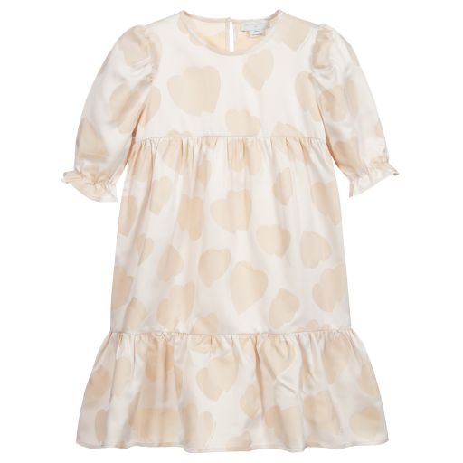 Stella McCartney Kids-Бежевое платье с сердечками для подростков | Childrensalon Outlet