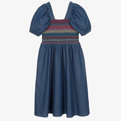Stella McCartney Kids-Длинное синее платье из шамбре для подростков | Childrensalon Outlet
