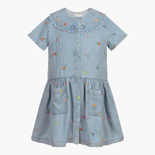 Stella McCartney Kids-Голубое платье с вышивкой для подростков | Childrensalon Outlet