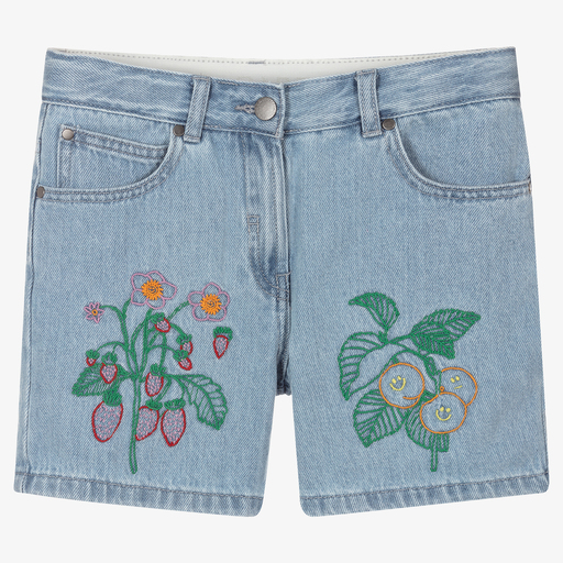 Stella McCartney Kids-Teen Blue Floral Denim Shorts | Childrensalon Outlet