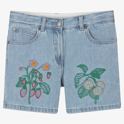 Stella McCartney Kids-Голубые джинсовые шорты с цветами для подростков | Childrensalon Outlet
