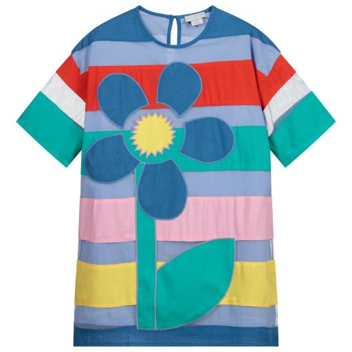 Stella McCartney Kids-فستان تول وفيسكوز أزرق مقلم | Childrensalon Outlet