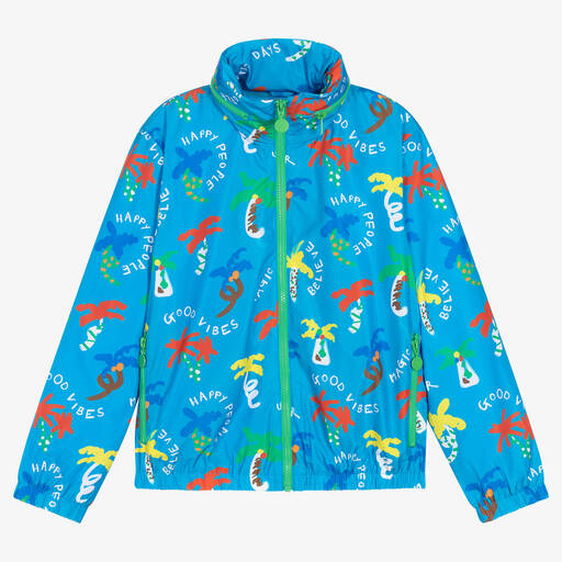 Stella McCartney Kids-Голубая куртка с капюшоном с пальмами | Childrensalon Outlet
