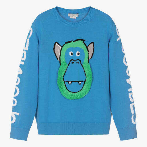 Stella McCartney Kids-Teen Boys Blue Monkey Knitted Sweater | Childrensalon Outlet