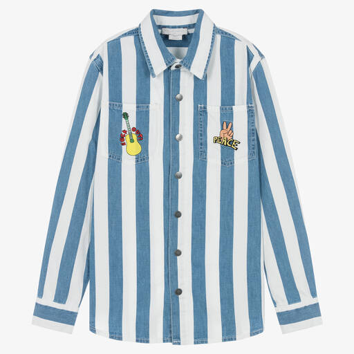 Stella McCartney Kids-قميص تينز ولادي قطن عضوي مقلم لون أزرق وأبيض | Childrensalon Outlet