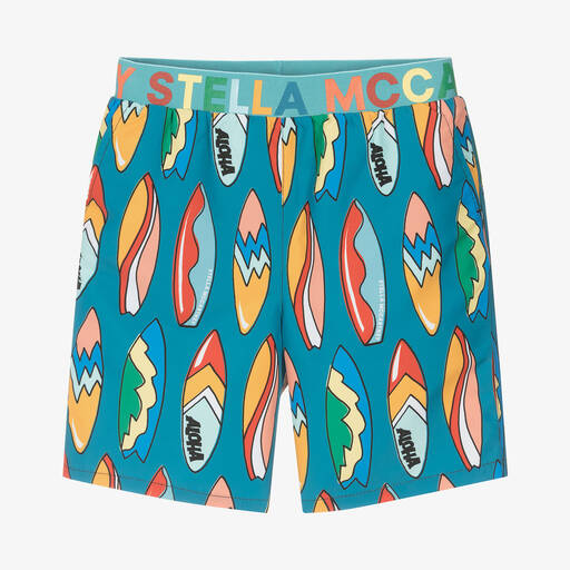 Stella McCartney Kids-Teen Boys Blue Surfboard Print Swim Shorts | Childrensalon Outlet