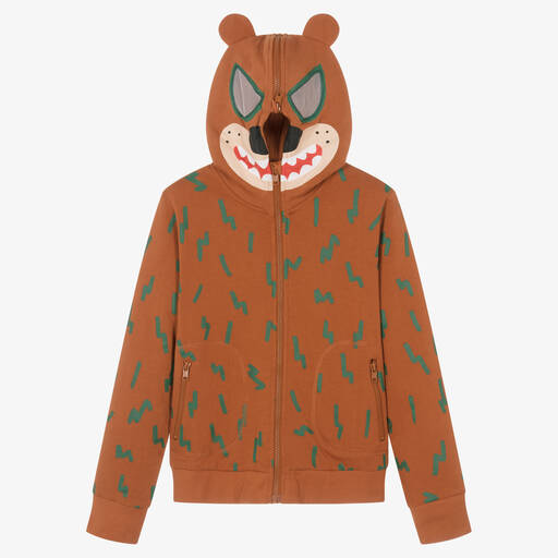Stella McCartney Kids-توب هودي بسحّاب بطبعة بير قطن عضوي لون بني | Childrensalon Outlet