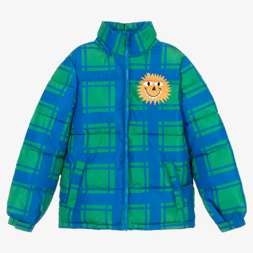 Stella McCartney Kids-Teen Boys Green & Blue Check Puffer Jacket | Childrensalon Outlet