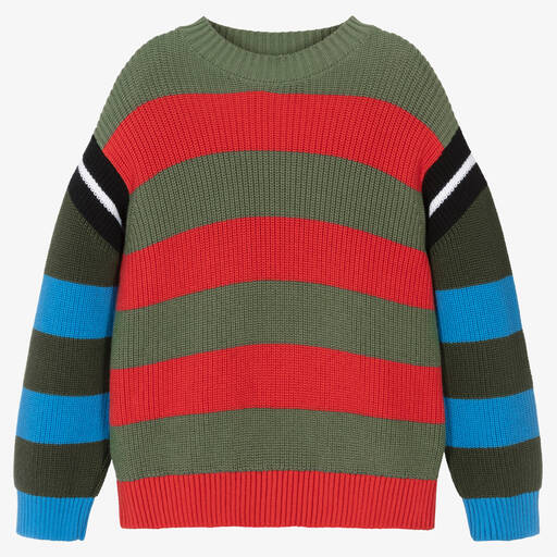 Stella McCartney Kids-Свитер из хлопка и шерсти в разноцветную полоску | Childrensalon Outlet