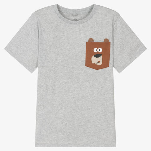 Stella McCartney Kids-Teen Boys Grey Cotton Bear Pocket T-Shirt | Childrensalon Outlet