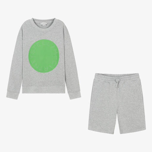 Stella McCartney Kids-طقم شورت قطن عضوي لون رمادي مونس للمراهقين | Childrensalon Outlet
