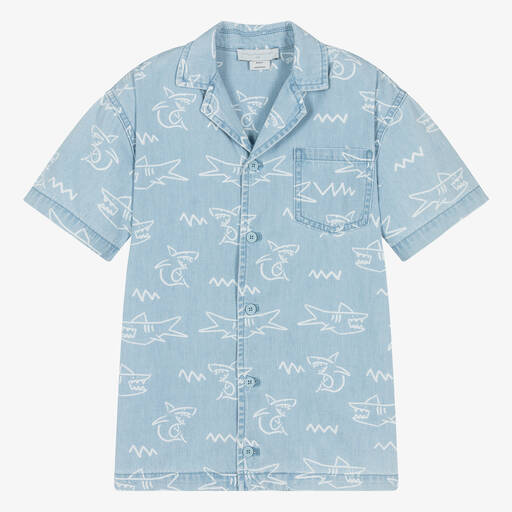 Stella McCartney Kids-Teen Boys Light Blue Denim Shark Shirt | Childrensalon Outlet