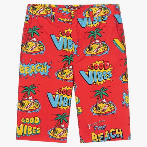 Stella McCartney Kids-Teen Boys Red Cotton Shorts | Childrensalon Outlet