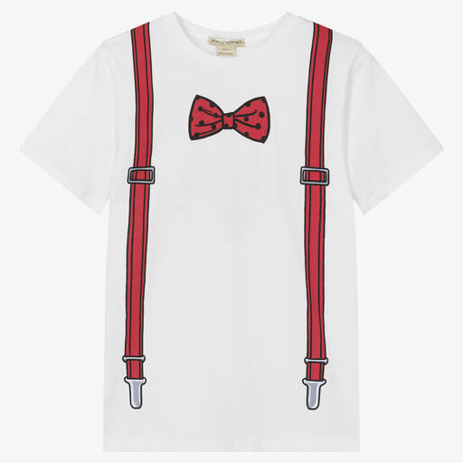 Stella McCartney Kids-Teen Boys White Bow-Tie Cotton T-Shirt | Childrensalon Outlet