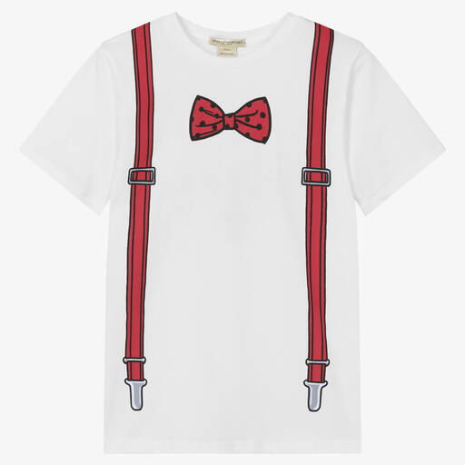 Stella McCartney Kids-تيشيرت قطن جيرسي لون أبيض تينز ولادي | Childrensalon Outlet