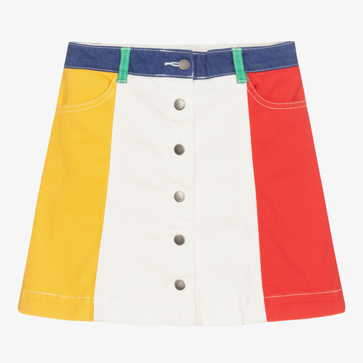 Stella McCartney Kids-تنورة تينز بناتي قطن دنيم عضوي لون أبيض بطبعة ملونة | Childrensalon Outlet