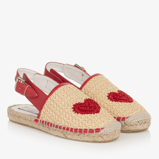 Stella McCartney Kids-Teen Girls Beige Rafia Heart Espadrilles | Childrensalon Outlet