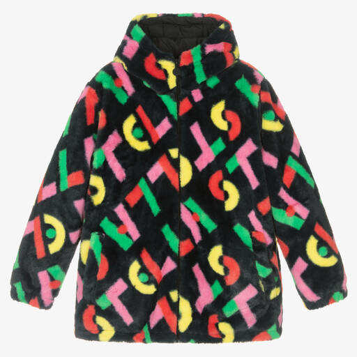 Stella McCartney Kids-Teen Girls Black Faux Fur Coat | Childrensalon Outlet
