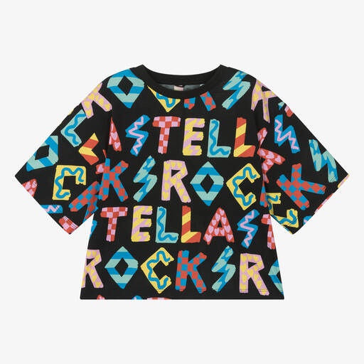 Stella McCartney Kids-Teen Girls Black Graphic Cotton T-Shirt | Childrensalon Outlet